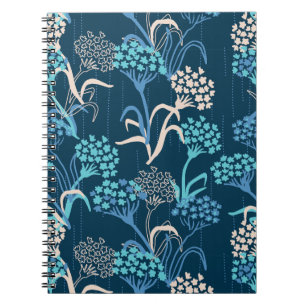 Cuaderno Patrón floral de hidrangea estilizada - Azul elega