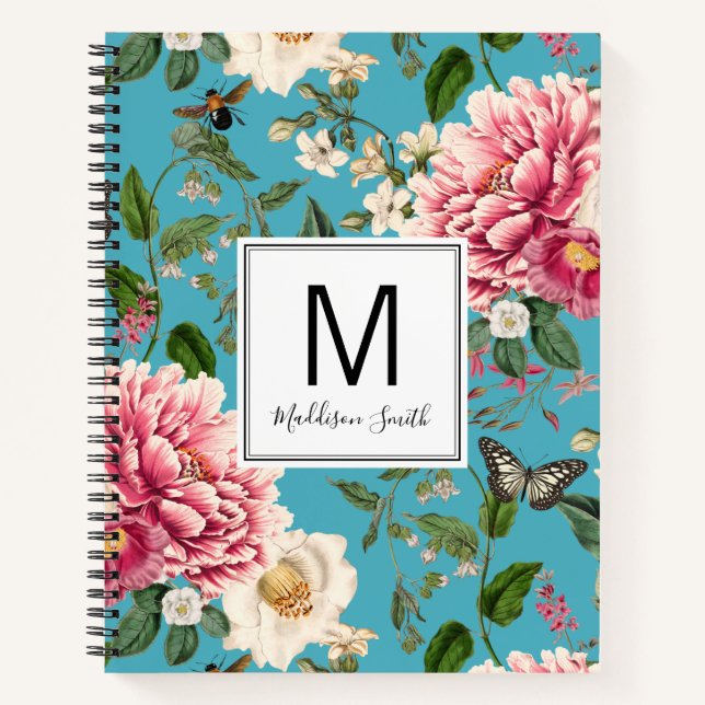 Cuaderno Patrón floral de jardines de campo monogramado cia (Anverso)