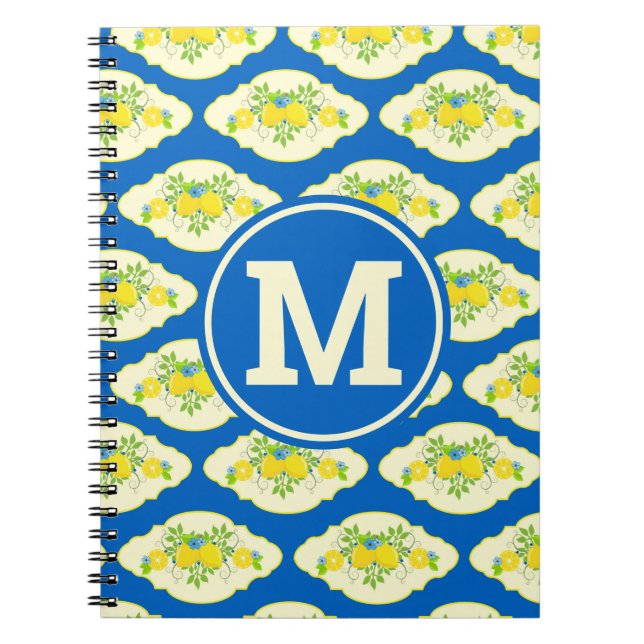 Cuaderno Patrón floral de lémones amarillos y azules de ver (Frente)