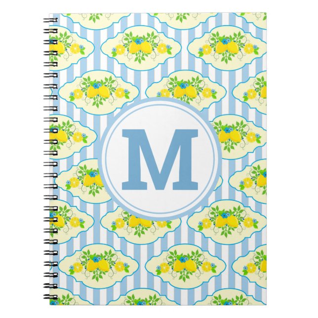Cuaderno Patrón floral de lémones amarillos y azules de ver (Frente)