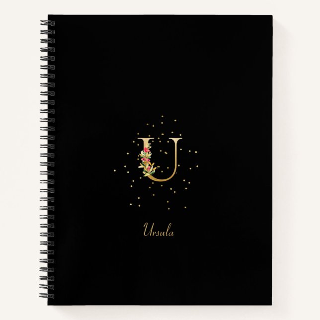 Cuaderno Patrón floral de letra inicial de monograma modern (Anverso)