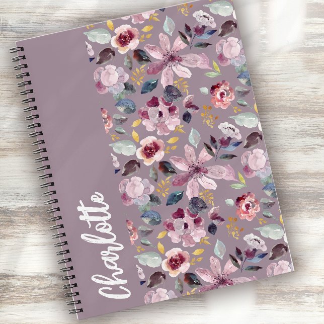Cuaderno Patrón Floral de Lila con Monograma  (Subido por el creador)