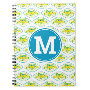 Cuaderno Patrón floral de limones azules y amarillos verani