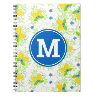 Cuaderno Patrón floral de limones blancos y amarillos veran