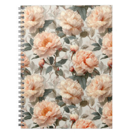 Cuaderno Patrón floral de marfil y peonía melocotón románti
