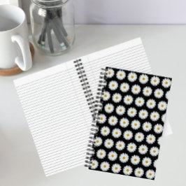 Cuaderno Patrón floral de margarita blanca sobre negro