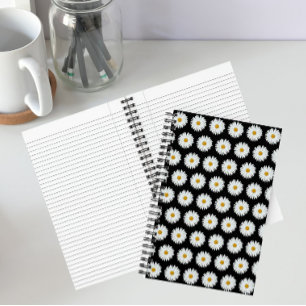 Cuaderno Patrón floral de margarita blanca sobre negro