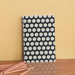 Cuaderno Patrón floral de margarita blanca sobre negro