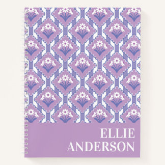 Cuaderno Patrón floral de margarita rayado azul lila lavand