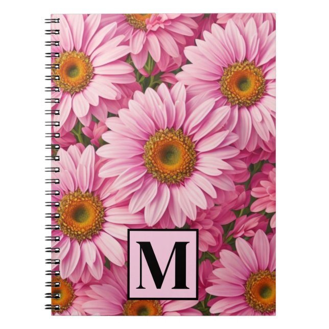 Cuaderno Patrón floral de margaritas rosa retro (Frente)