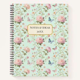 Cuaderno Patrón Floral de Mariposa Peonía Rosa