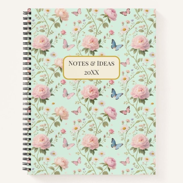 Cuaderno Patrón Floral de Mariposa Peonía Rosa (Anverso)