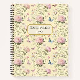 Cuaderno Patrón Floral de Mariposa Peonía Rosa