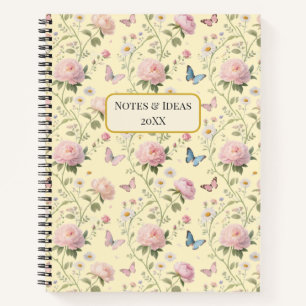 Cuaderno Patrón Floral de Mariposa Peonía Rosa