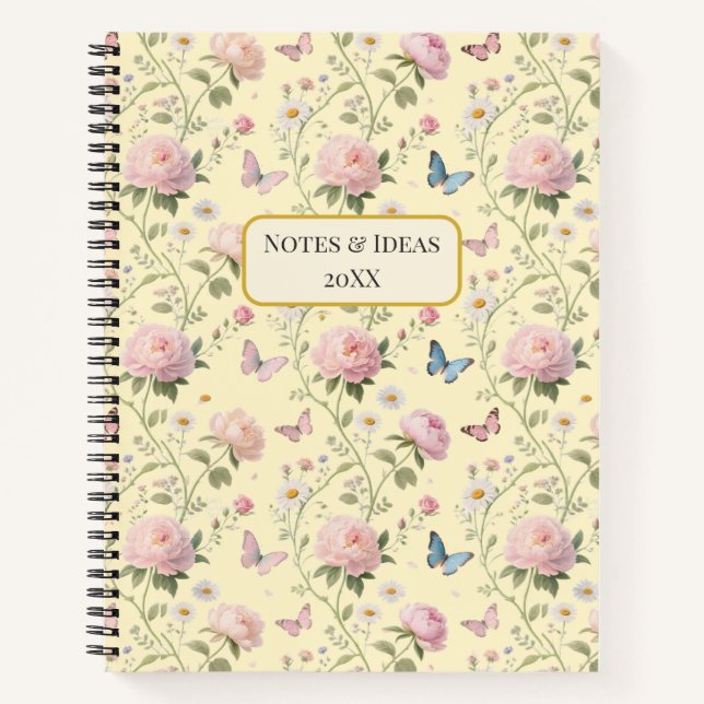 Cuaderno Patrón Floral de Mariposa Peonía Rosa (Anverso)