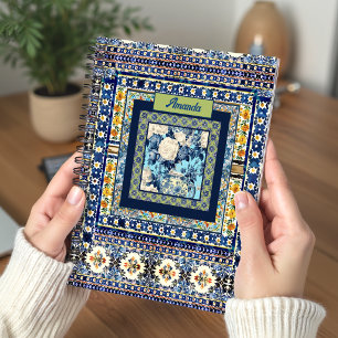Cuaderno patrón floral de mayólica, arte cerámico italiano,
