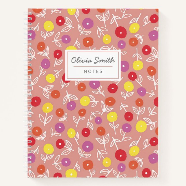 Cuaderno Patrón floral de melocotón con nombre personalizad (Anverso)