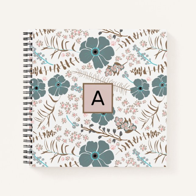 Cuaderno Patrón floral de mezcla rosa gris monogramado Verd (Anverso)