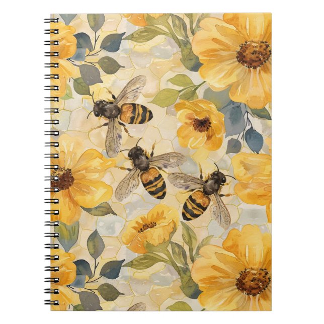 Cuaderno Patrón floral de miel de abeja de miel (Frente)