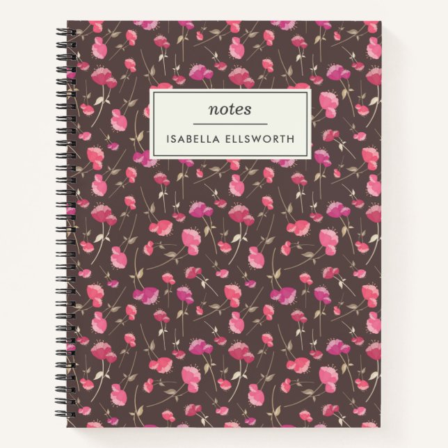 Cuaderno Patrón floral de Moda Boho Marrón rosa personaliza (Anverso)