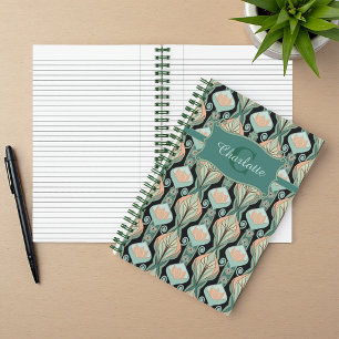 Cuaderno Patrón floral de monograma botánico abstracto vint