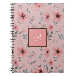 Cuaderno Patrón floral de monograma rosa Viñeta Boho simple