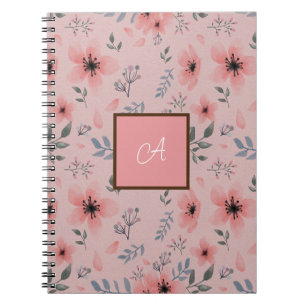 Cuaderno Patrón floral de monograma rosa Viñeta Boho simple
