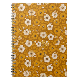 Cuaderno Patrón floral de mostaza de flores de tono cálido