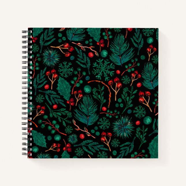 Cuaderno Patrón floral de Navidades de acuarela | Portátil (Anverso)