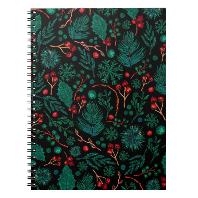 Cuaderno Patrón floral de Navidades de acuarela | Portátil (Frente)