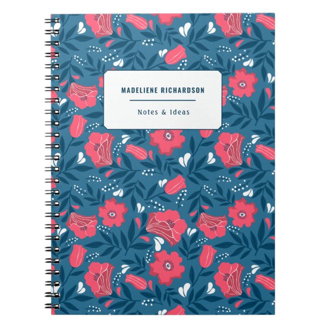 Cuaderno Patrón floral de nombre personalizado de la Marina (Frente)