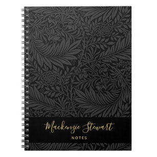 Cuaderno Patrón floral de nombre personalizado negro