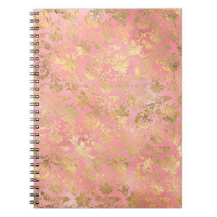 Cuaderno Patrón floral de pan de oro y rosa claro