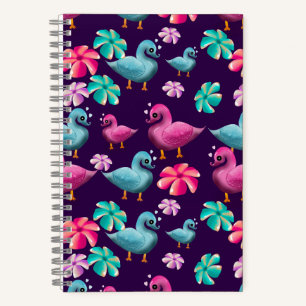 Cuaderno Patrón floral de pato lindo Kawaii rosa azul 