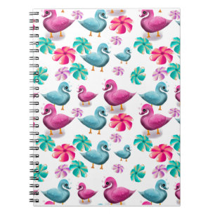 Cuaderno Patrón floral de pato lindo Kawaii rosa y azul 