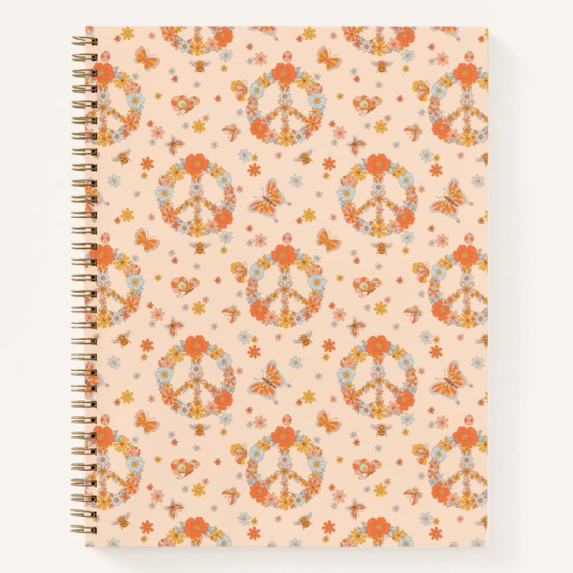 Cuaderno Patrón floral de paz naranja (Anverso)