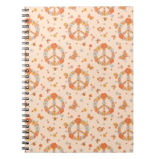 Cuaderno Patrón floral de paz naranja (Frente)