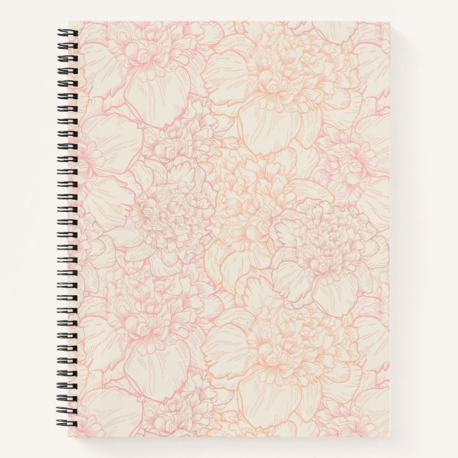 Cuaderno Patrón floral de peones rosados (Anverso)