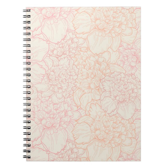 Cuaderno Patrón floral de peones rosados (Frente)