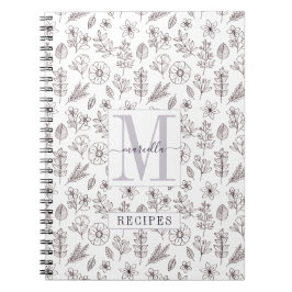 Cuaderno Patrón floral de receta monogramada personalizada