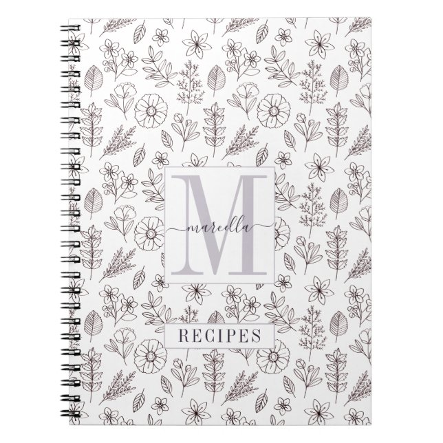 Cuaderno Patrón floral de receta monogramada personalizada (Frente)