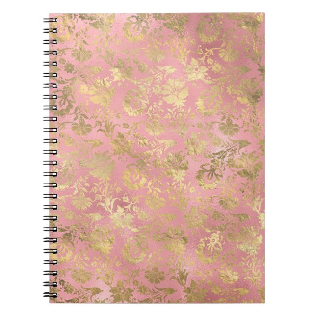 Cuaderno Patrón floral de Relieve metalizado rosa dorado y  (Frente)