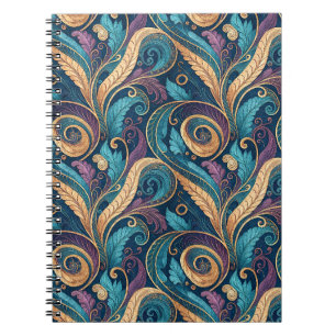 Cuaderno Patrón floral de remolino barroco de color turques