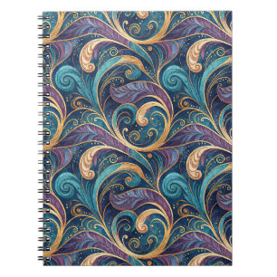 Cuaderno Patrón floral de remolino dorado y púrpura barroco