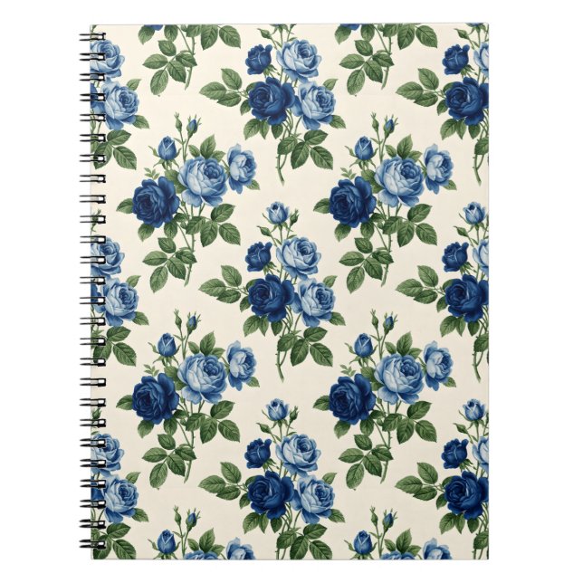 Cuaderno Patrón floral de rosa azul (Frente)