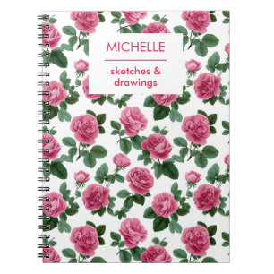Cuaderno Patrón floral de rosa rosa personalizado