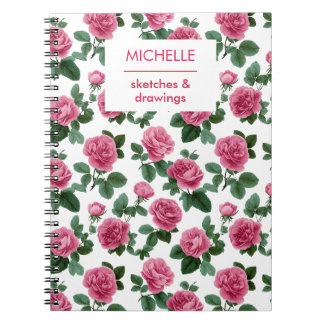 Cuaderno Patrón floral de rosa rosa personalizado