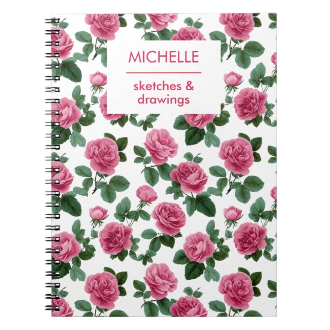 Cuaderno Patrón floral de rosa rosa personalizado (Frente)