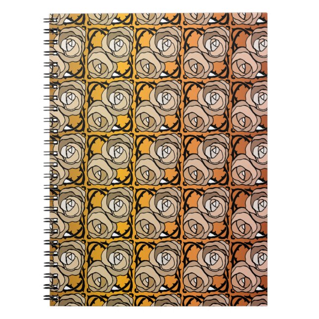 Cuaderno Patrón floral de Rosas negros y dorados de época (Frente)