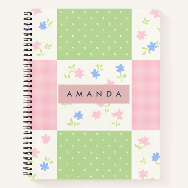 Cuaderno Patrón floral de tramos Pastel personalizado (Anverso)